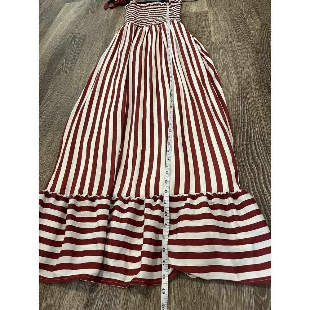 Summersalt NWT Silky Luxe Smocked Maxi Dress Nautical Stripe in Sedona Red XS - Picture 8 of 10
